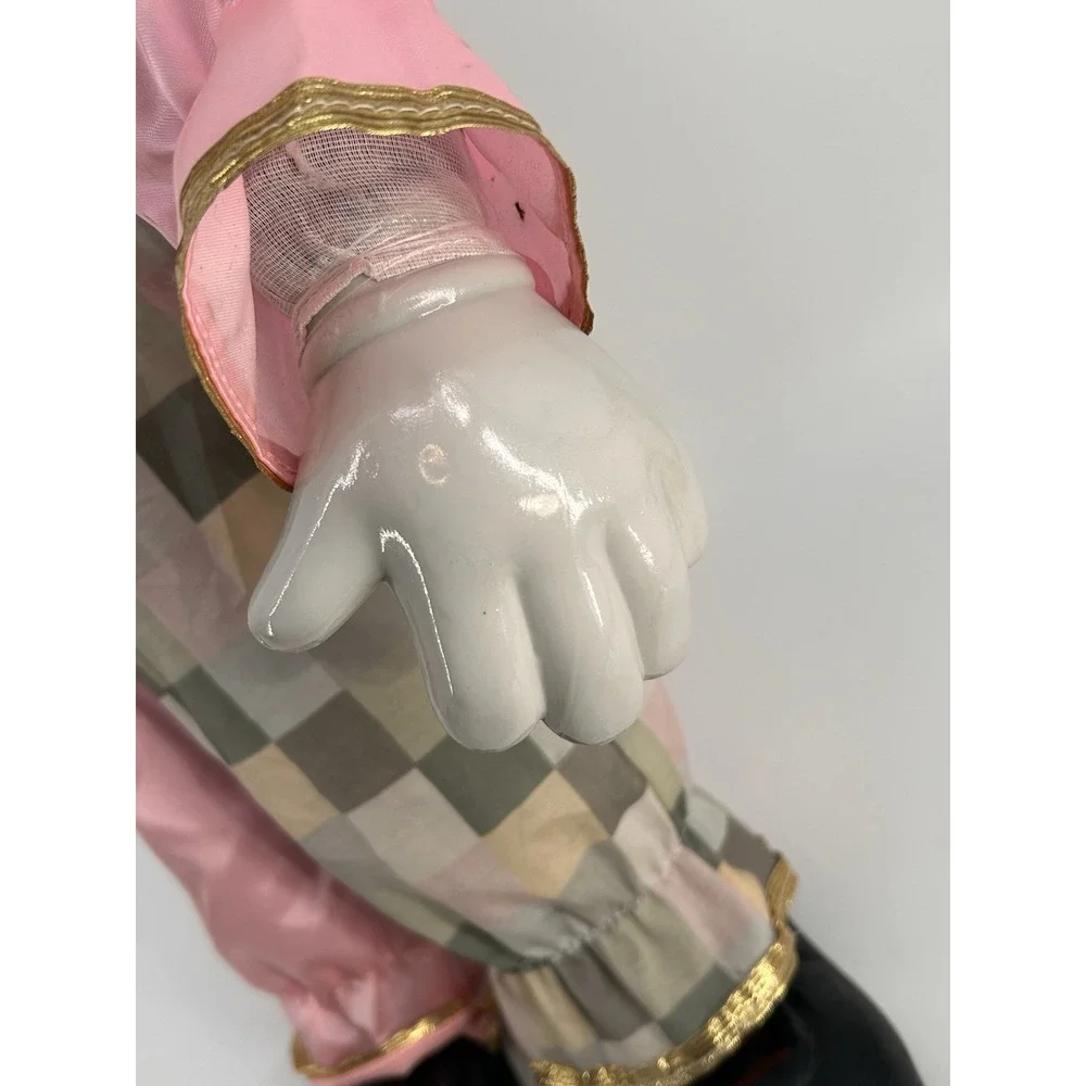 Vintage 80s Dynasty Porcelain Clown Doll‎ Pink with Sage Checkers
